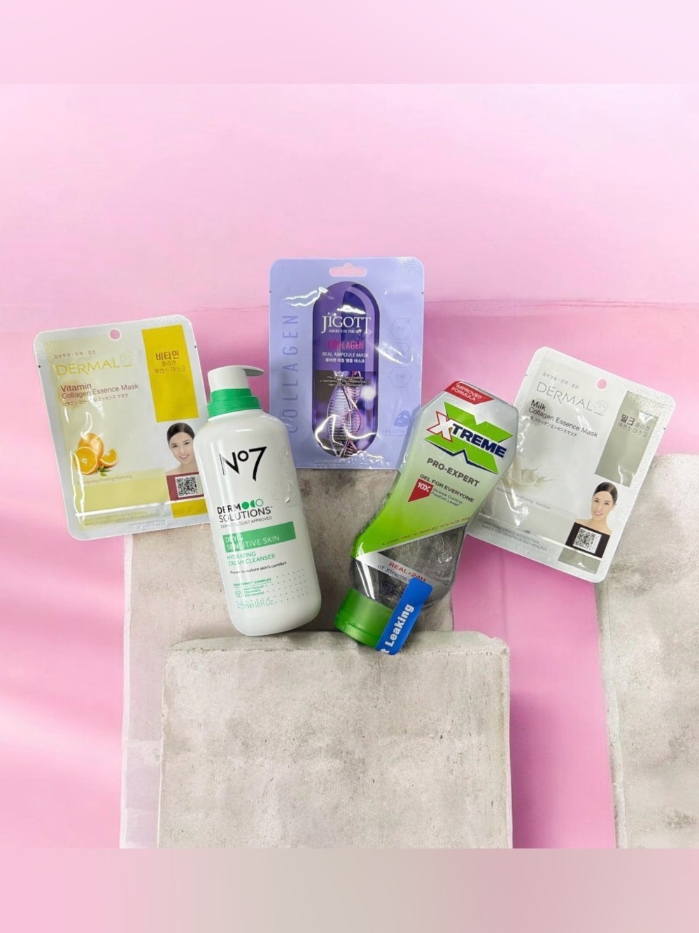 No7 Derm Solutions Cleanser, Xtreme Hair Gel & K-Beauty Mask 5pc Bundle NEW